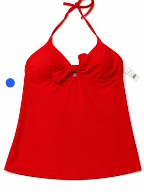 NWT dipp Red Bow Front Tankini Swim Top XL Halter Flowy Swimwear